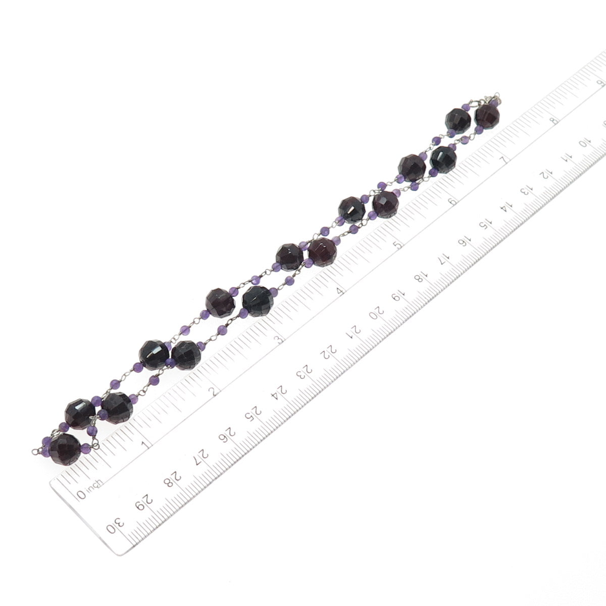925 Sterling Silver Vintage Real Red Garnet & Amethyst Beaded Chain Necklace 16"