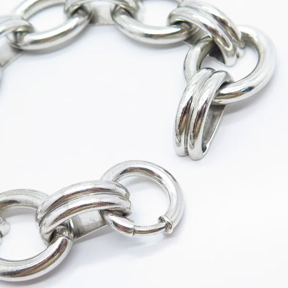 925 Sterling Silver Vintage Modernist Rolo Link Bracelet 7.25"