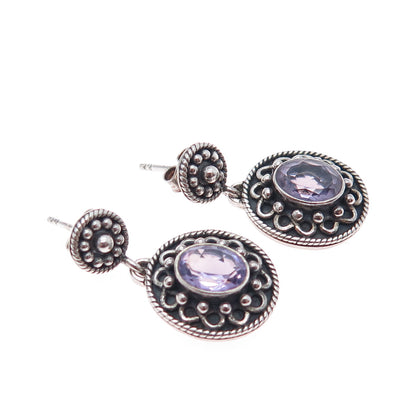 DOUG PAULUS 925 Sterling Silver Vintage Real Amethyst Oxidized Dangle Earrings