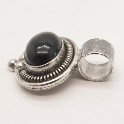925 Sterling Silver Vintage Real Black Onyx Gem Beaded Slide Pendant