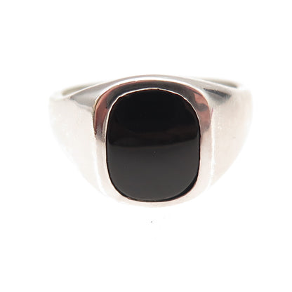 925 Sterling Silver Vintage Real Black Onyx Signet Ring Size 11.25