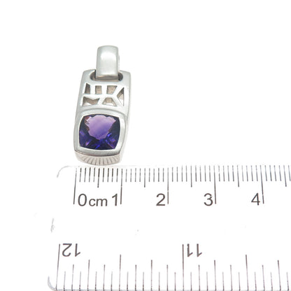 925 Sterling Silver Real Amethyst Modernist Slide Charm Pendant