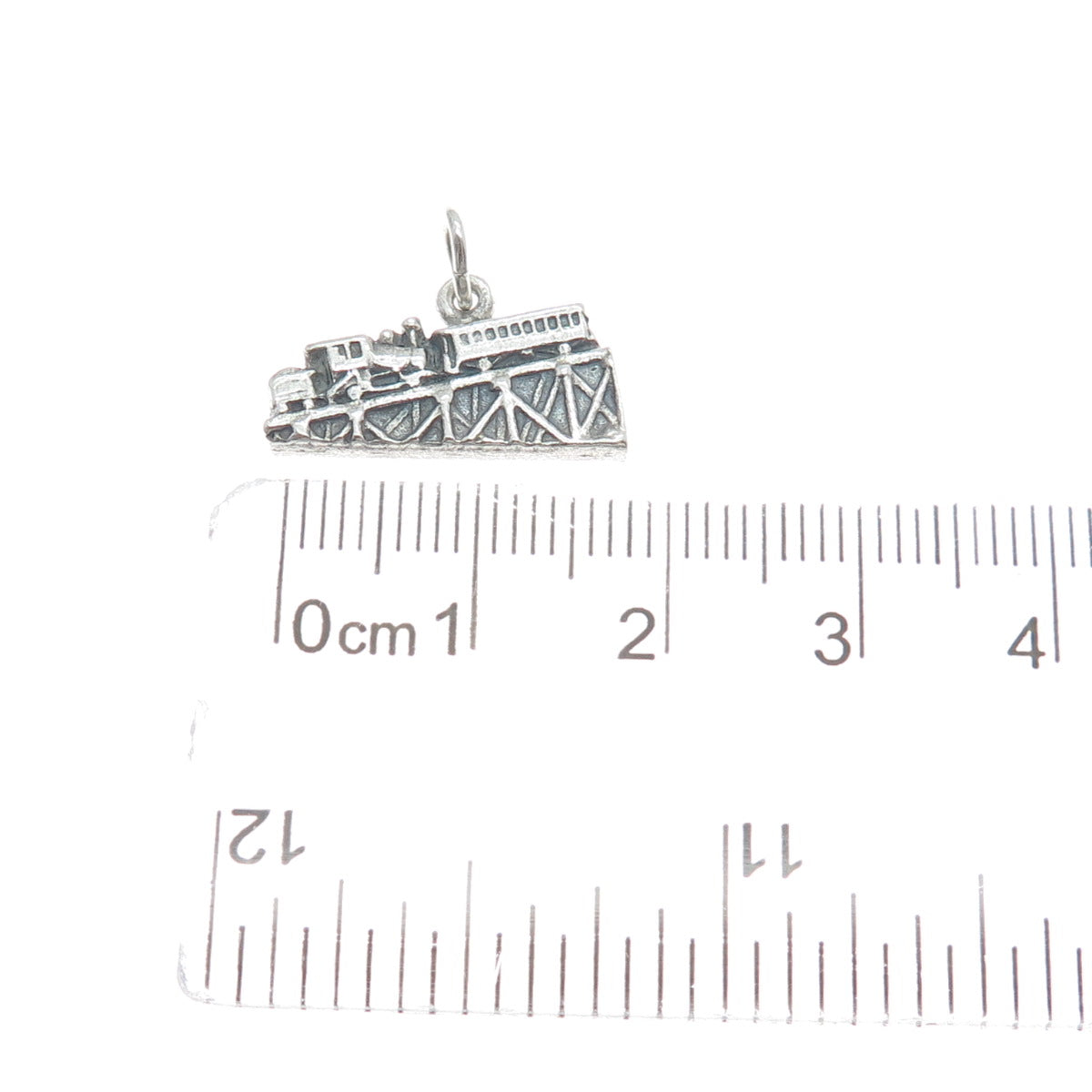 925 Sterling Silver Vintage Steam Train Travel Track Minimalist Charm Pendant