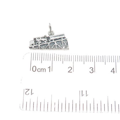 925 Sterling Silver Vintage Steam Train Travel Track Minimalist Charm Pendant