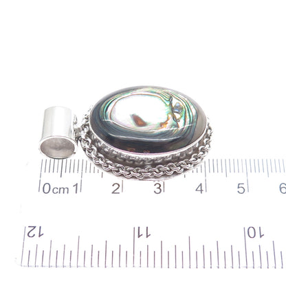 925 Sterling Silver Vintage Mexico Real Abalone Shell Oxidized Charm Pendant