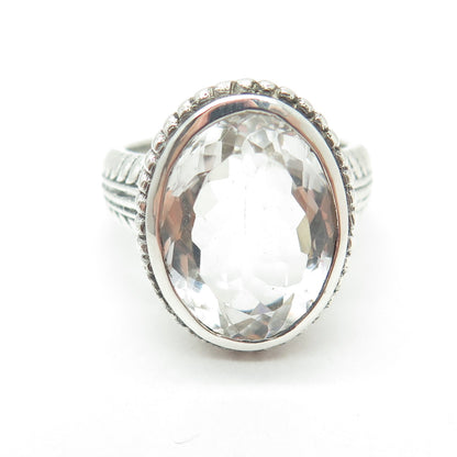 925 Sterling Silver Vintage Real Oval-Cut White Topaz Roped Ring Size 8