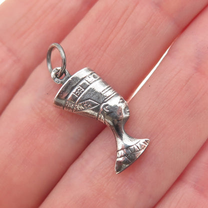 925 Sterling Silver Vintage Egyptian Nefertiti Oxidized Mini Charm Pendant