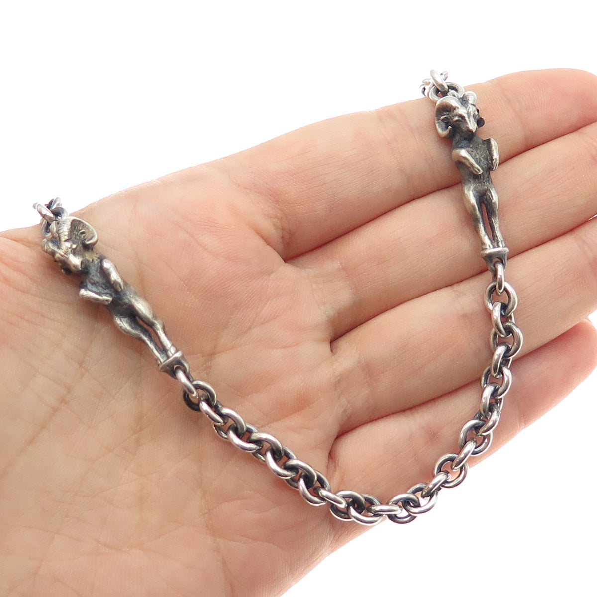 Theo Fennell Sterling Silver Vintage London Aries Zodiac Oxidized Necklace 40"