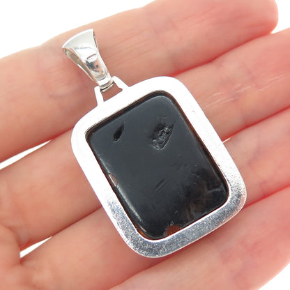 925 Sterling Silver Vintage Real Amber Modernist Charm Pendant
