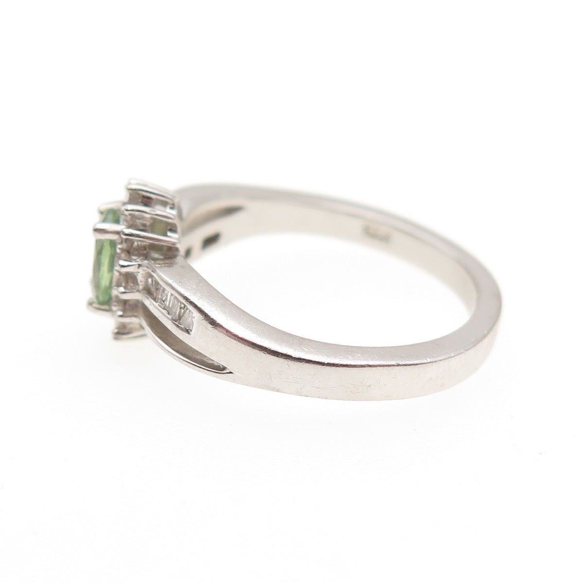 D'Joy 925 Sterling Silver Real Diamond & Green Tourmaline Ring Size 7