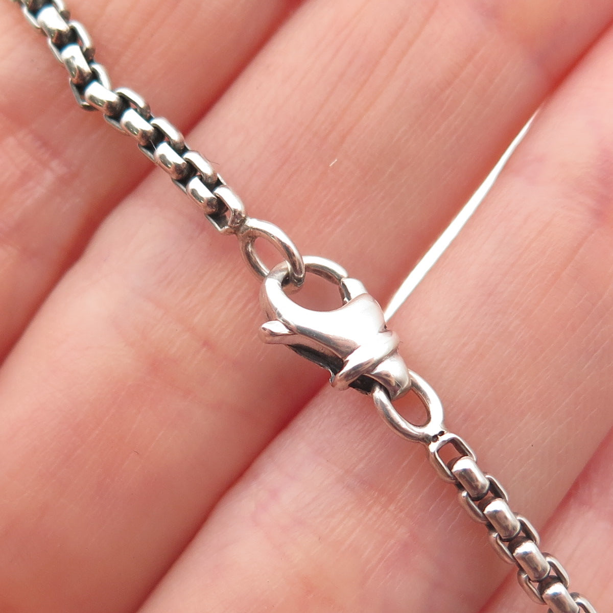 925 Sterling Silver Vintage Round Box Oxidized Chain Necklace 16"