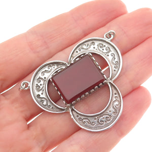 925 Sterling Silver Vintage Real Carnelian Modernist Floral Centerpiece Pendant