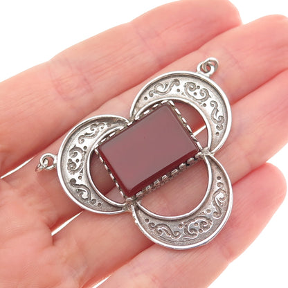 925 Sterling Silver Vintage Real Carnelian Modernist Floral Centerpiece Pendant