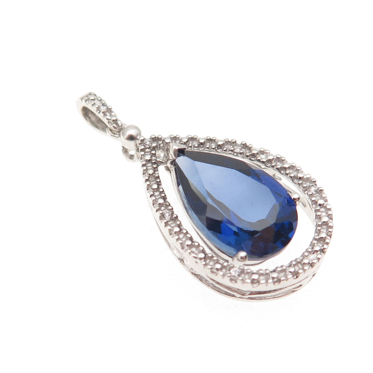 925 Sterling Silver Lab-Created Sapphire Real White Topaz Charm Pendant