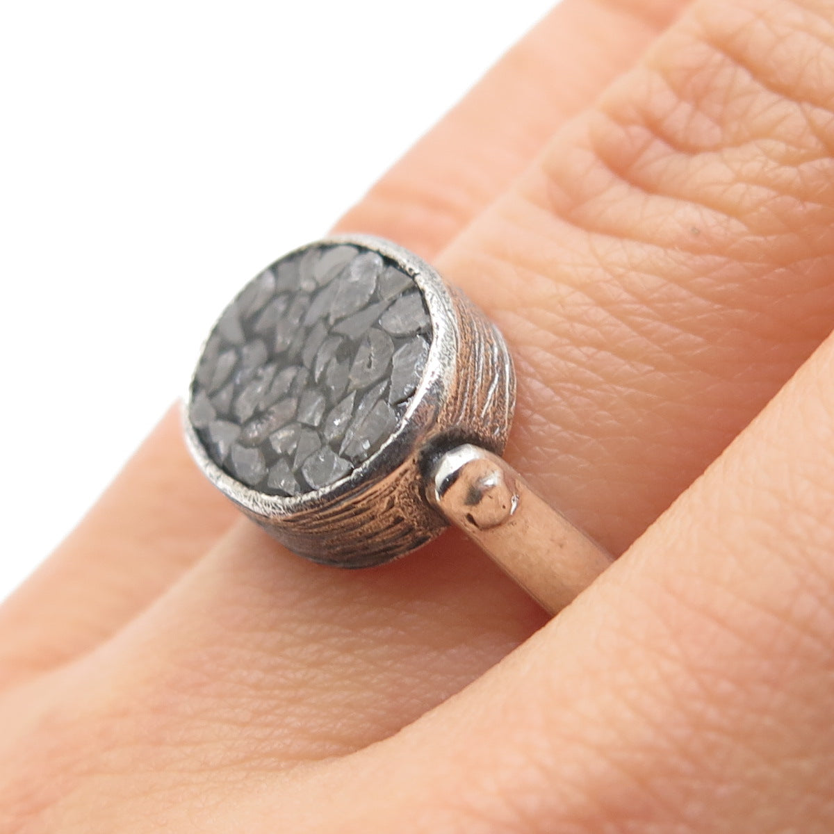 SAMUEL BENHAM 925 Sterling Silver Vintage Real Diamond Inlay Ring Size 6.25