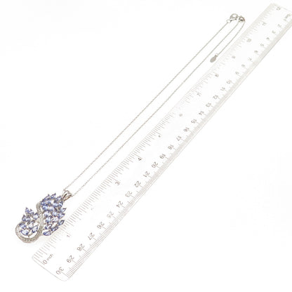 925 Sterling Silver Real Tanzanite White Topaz Adjustable Chain Necklace 16-20"