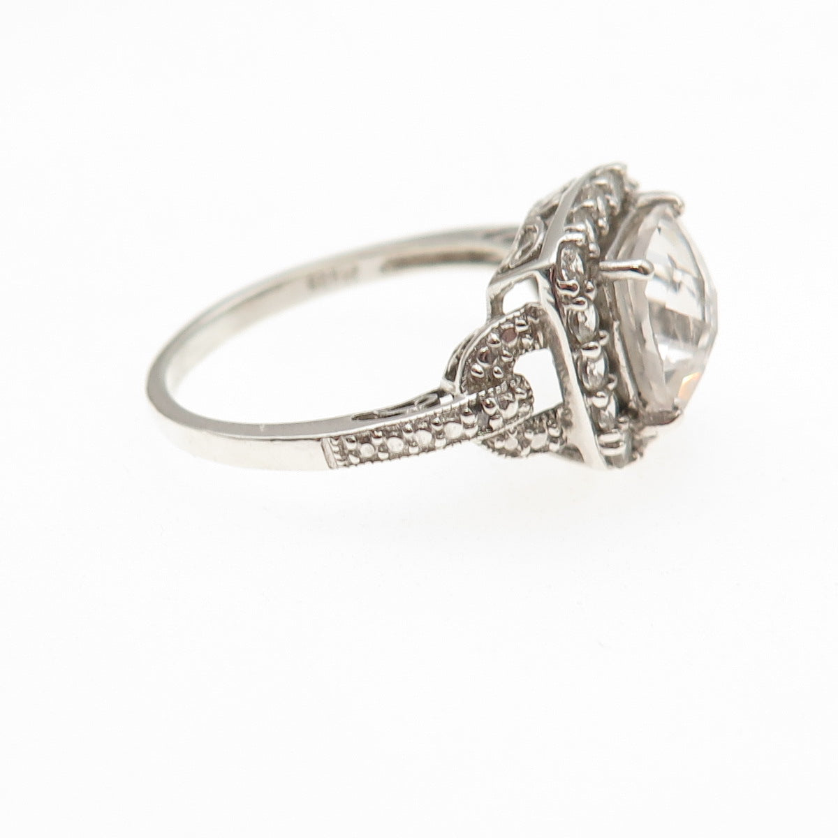 JH Young 925 Sterling Silver Real Diamond White Topaz Engagement Ring Size 7.25