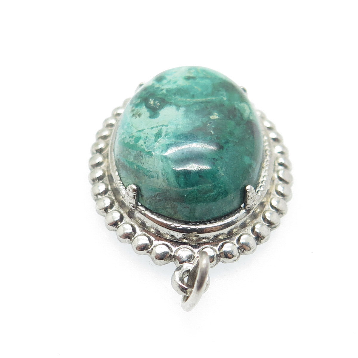 925 Sterling Silver Vintage Southwestern Real Chrysocolla Beaded Pendant