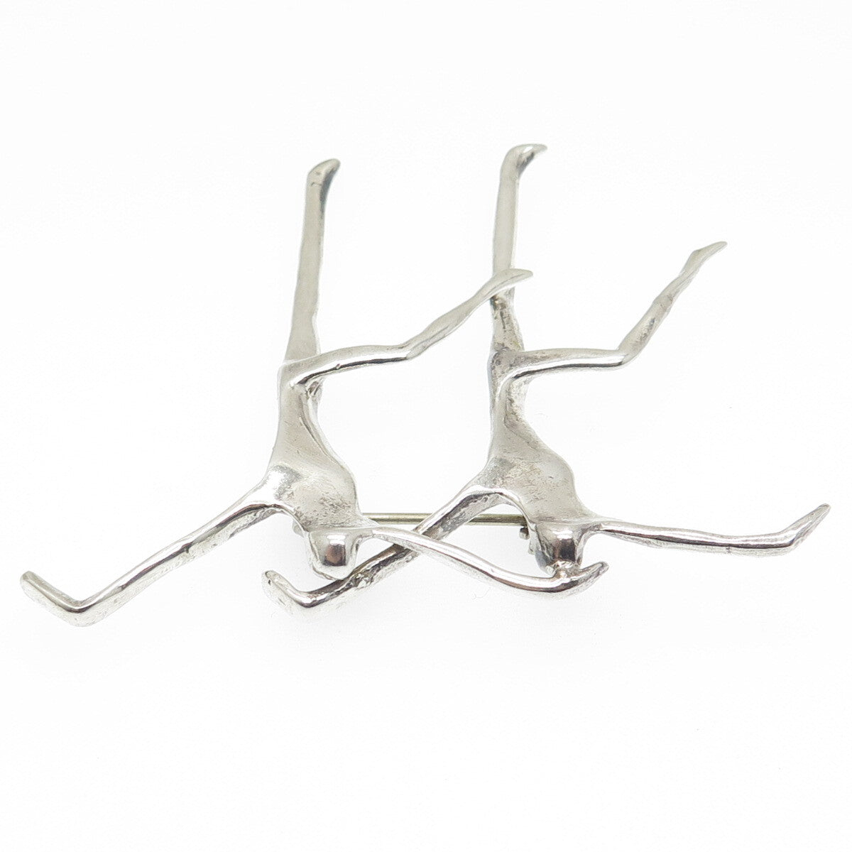 925 Sterling Silver Vintage Gemini Zodiac Sign Modernist Two Dancers Pin Brooch