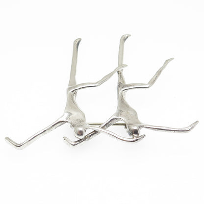 925 Sterling Silver Vintage Gemini Zodiac Sign Modernist Two Dancers Pin Brooch