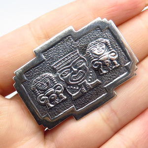 925 Sterling Silver Vintage Tribal Face Totem Pin Brooch