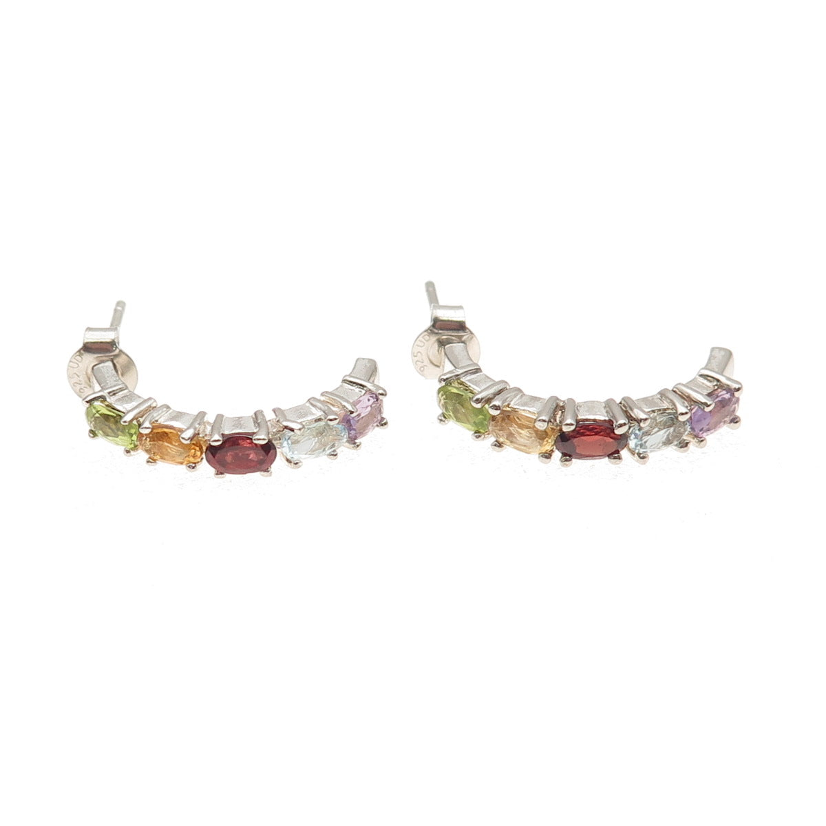 Ken Crafts 925 Sterling Vintage Topaz Amethyst Garnet Citrine & Peridot Earrings