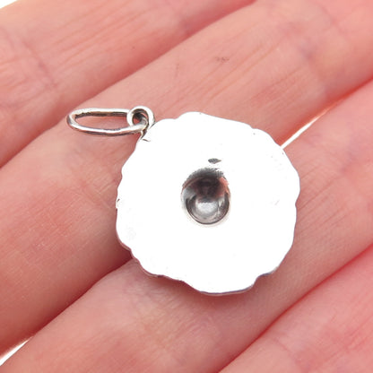 925 Sterling Silver Vintage Flower Oxidized Charm Pendant