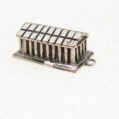 800 Silver Antique Greek Parthenon Oxidized 3D Charm Pendant