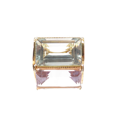 925 Sterling Gold Plated Real Emerald-Cut Green & Purple Amethyst Ring Size 7.25
