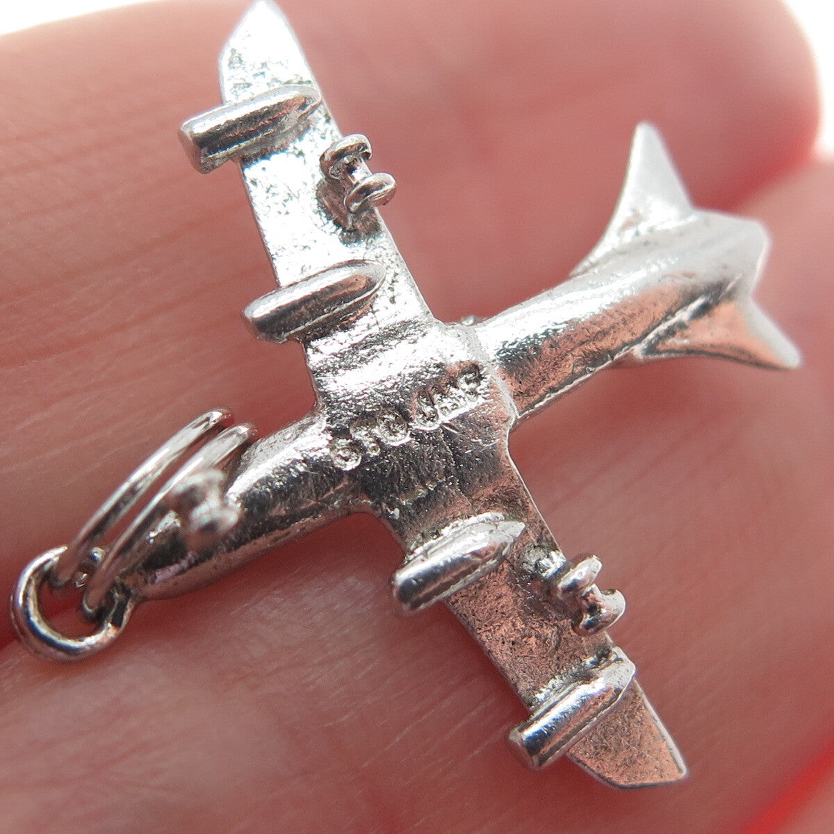 J.M. FISHER 925 Sterling Silver Vintage Airplane 3D Charm Pendant