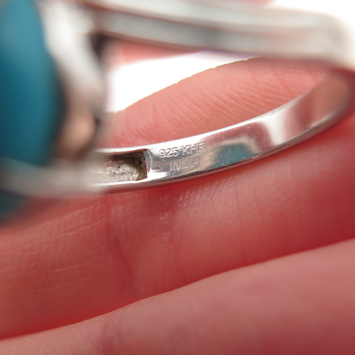 925 Sterling Silver Real Cabochon Turquoise Bypass Ring Size 7.25