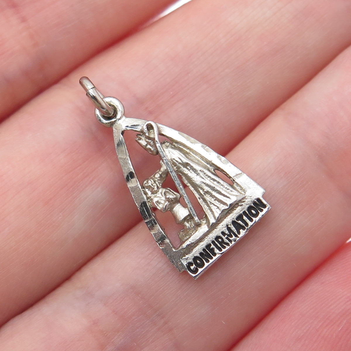 925 Sterling Silver Vintage Confirmation Oxidized Minimalist Charm Pendant