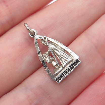 925 Sterling Silver Vintage Confirmation Oxidized Minimalist Charm Pendant
