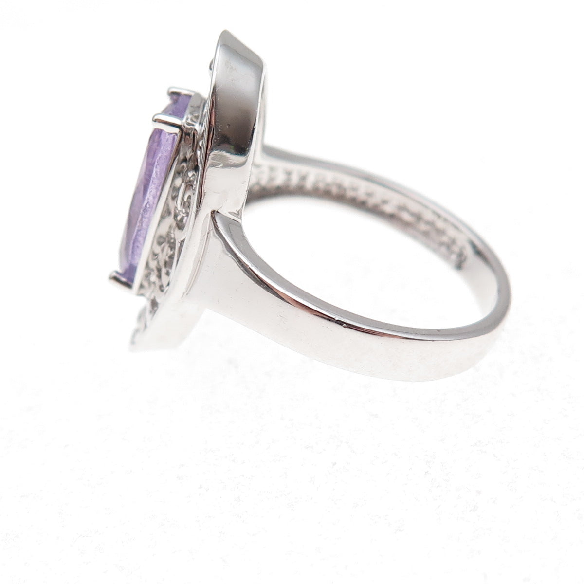 925 Sterling Silver Mexico Real Amethyst Floral Scroll Ring Size 7