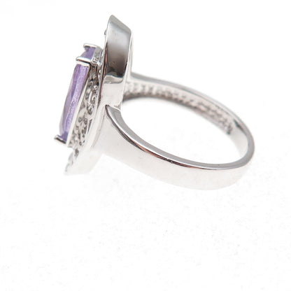 925 Sterling Silver Mexico Real Amethyst Floral Scroll Ring Size 7