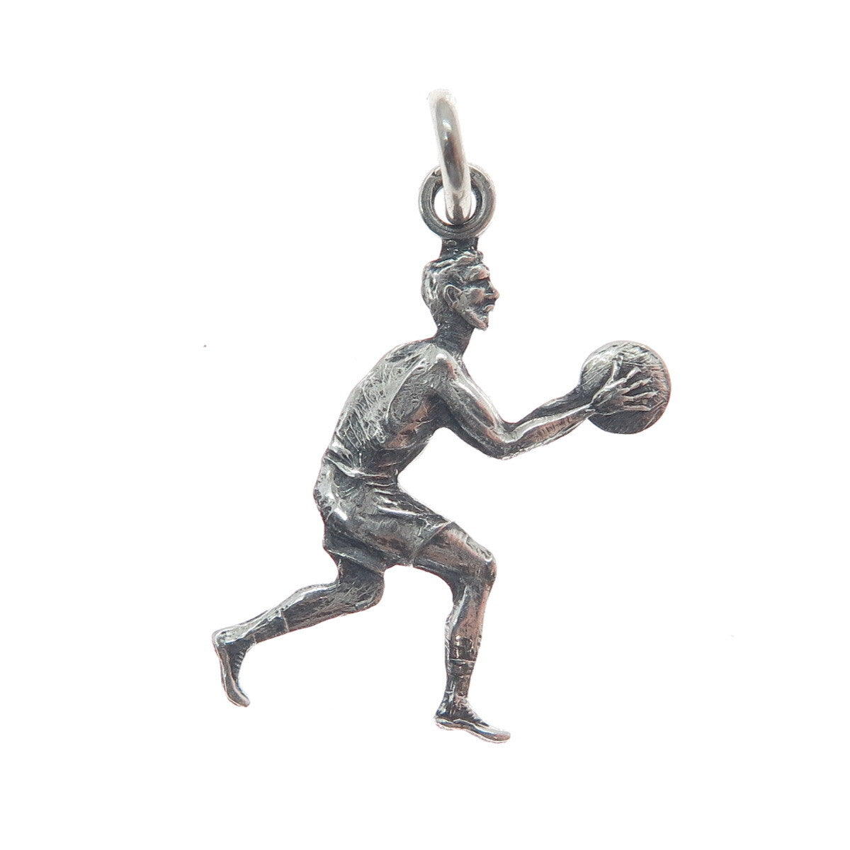 ART'S ELEGANCE 925 Sterling Silver Vintage Basketball Player Oxidized Pendant