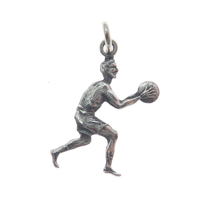 ART'S ELEGANCE 925 Sterling Silver Vintage Basketball Player Oxidized Pendant