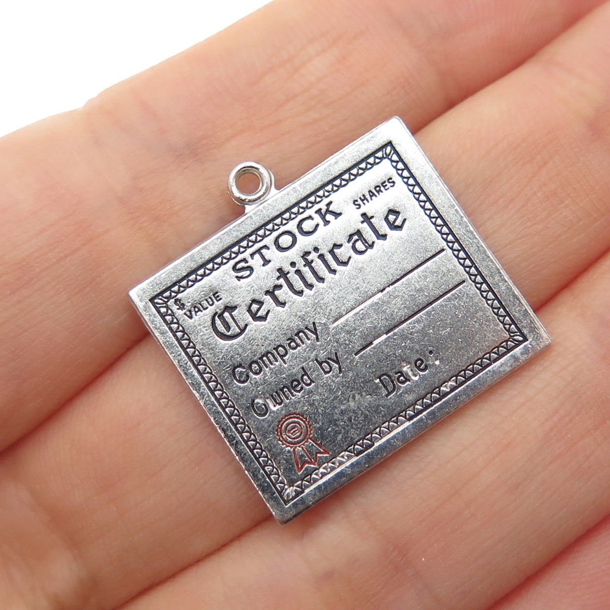 WELLS 925 Sterling Silver Vintage Stock Certificate Oxidized Mini Charm Pendant