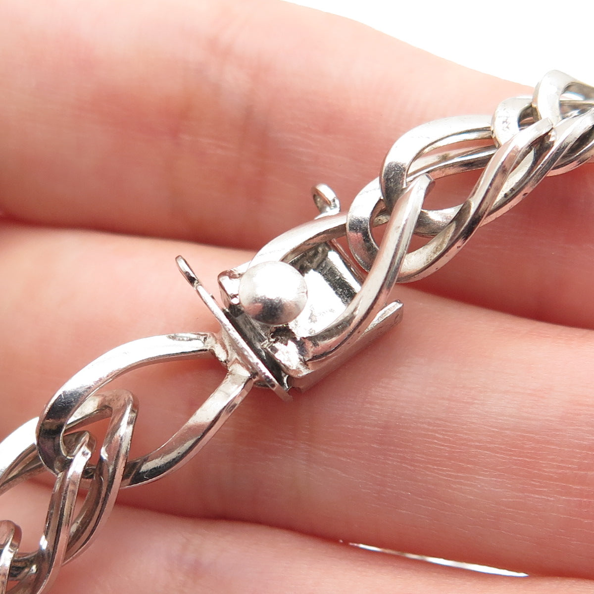 925 Sterling Silver Antique Art Deco Double Curb Link Bracelet 6.75"