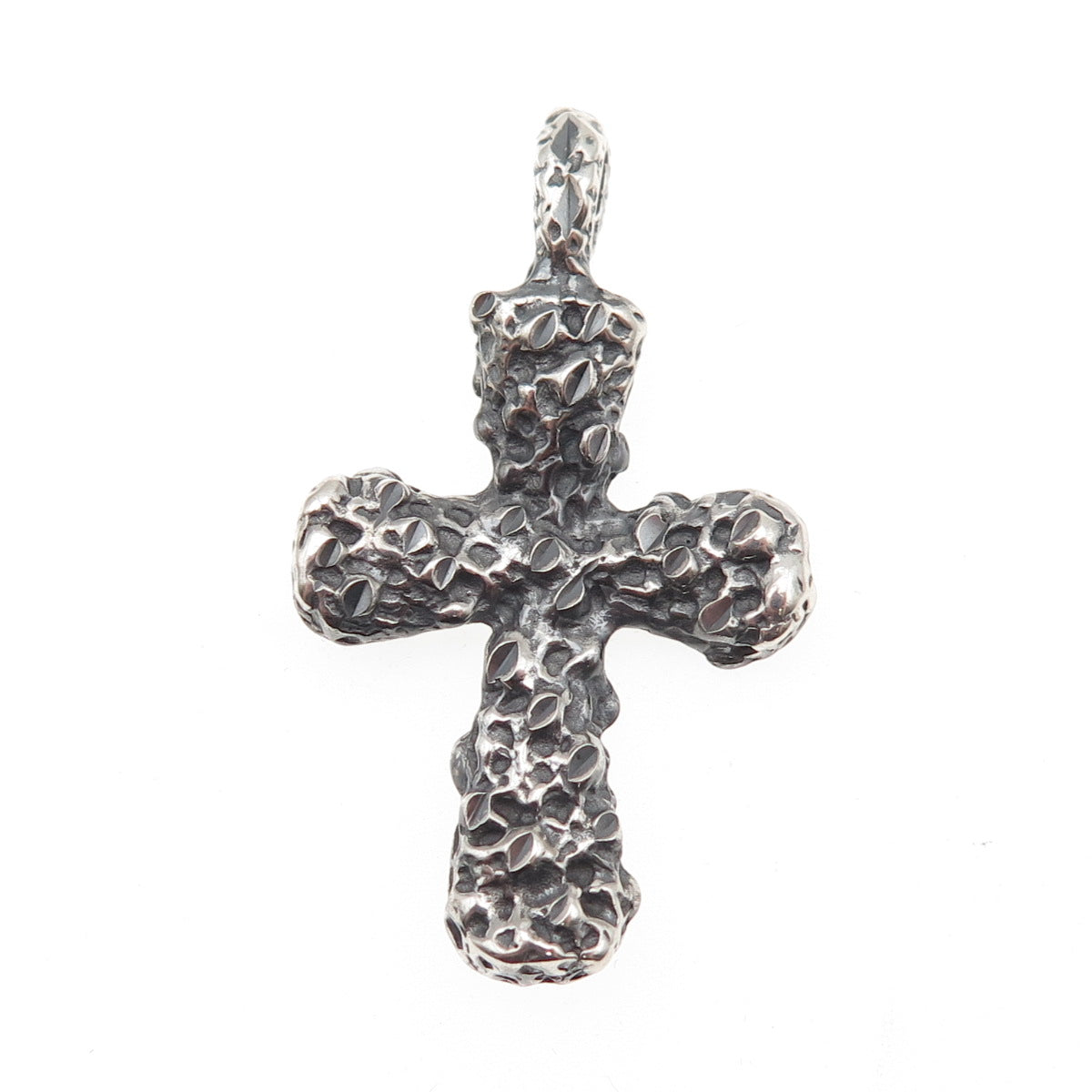925 Sterling Silver Vintage Modernist Nugget Cross Oxidized Pendant