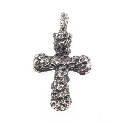 925 Sterling Silver Vintage Modernist Nugget Cross Oxidized Pendant