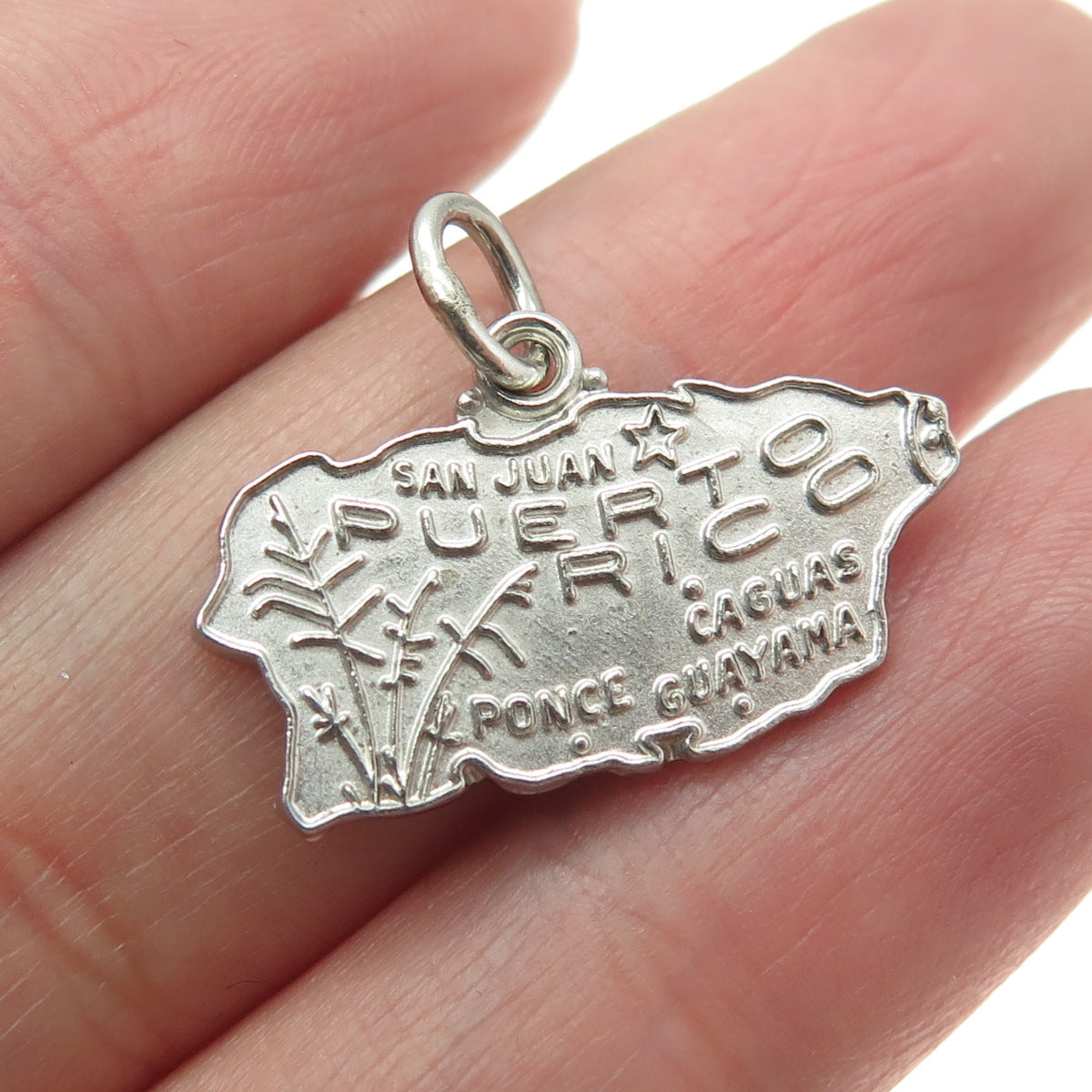 925 Sterling Silver Vintage Puerto Rico Map Charm Pendant