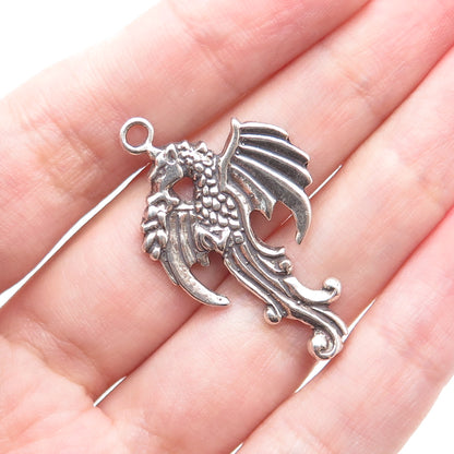 SUNWEST 925 Sterling Silver Vintage Dragon Oxidized Charm Pendant
