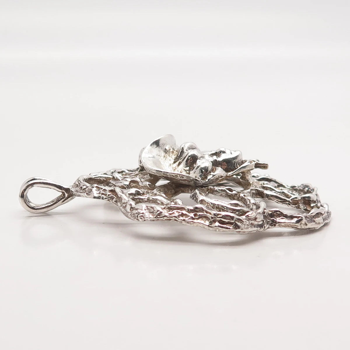 925 Sterling Silver Antique Real Emerald Gem Lady in Hat Floral Pin Brooch