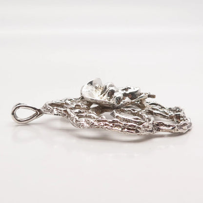 925 Sterling Silver Antique Real Emerald Gem Lady in Hat Floral Pin Brooch