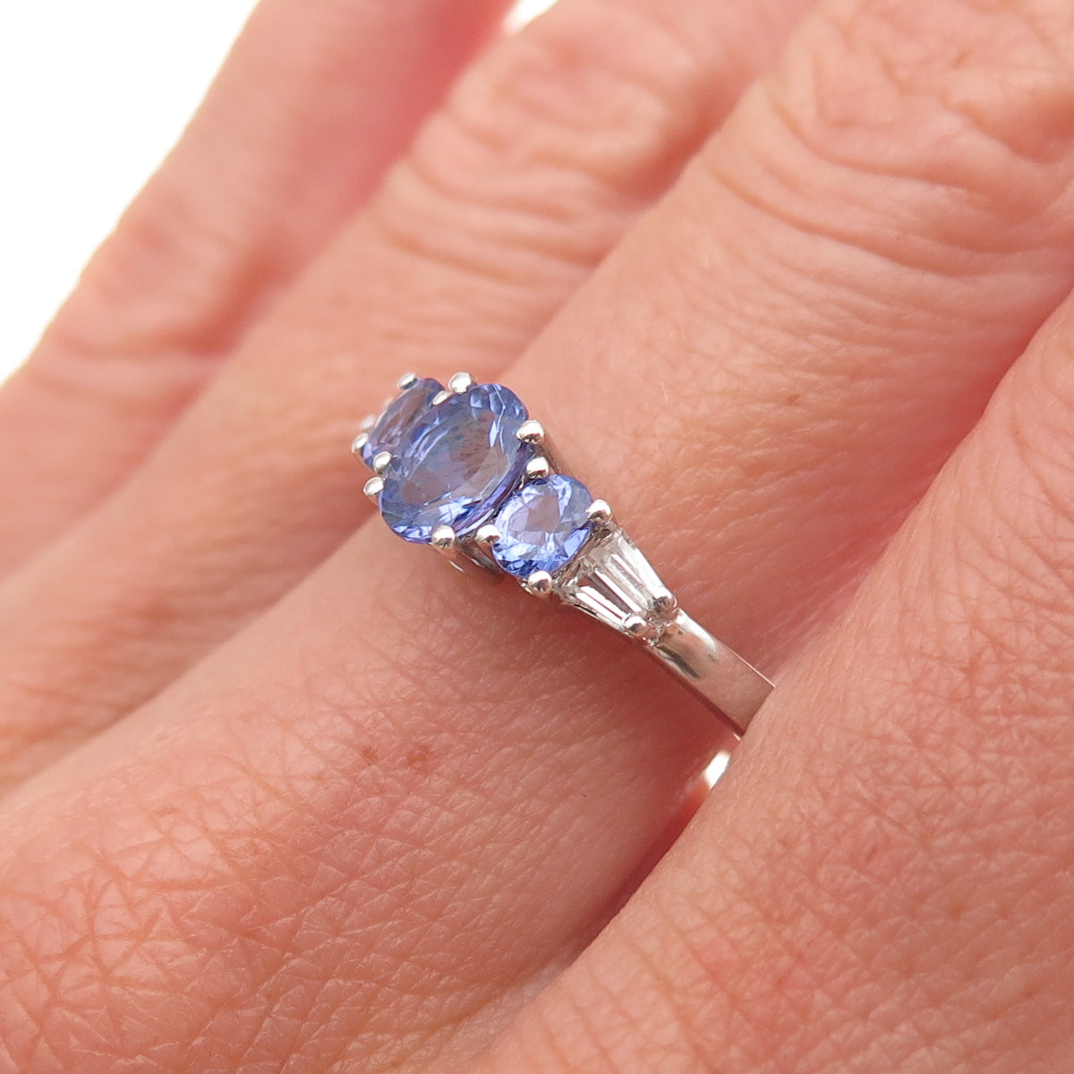 Chuck Clemency 925 Sterling Silver Real Tanzanite & White Topaz Ring Size 8.25