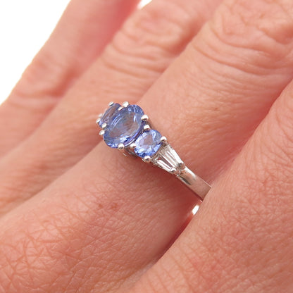 Chuck Clemency 925 Sterling Silver Real Tanzanite & White Topaz Ring Size 8.25