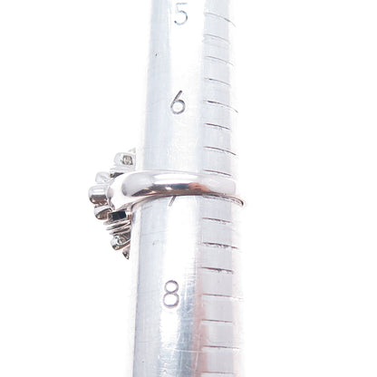 925 Sterling Silver Real Round-Cut Sapphire & White Topaz Ring Size 7