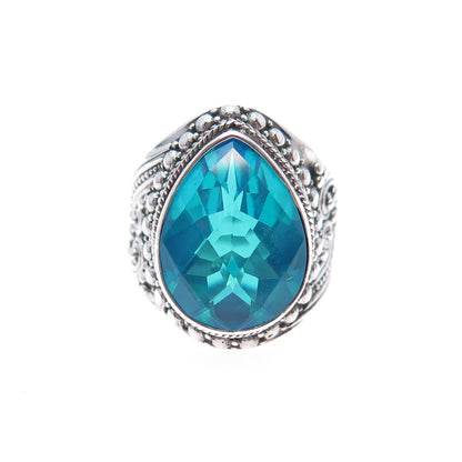 SARDA 925 Sterling Silver Vintage Mystic Blue C Z Teardrop Beaded Ring Size 5.5