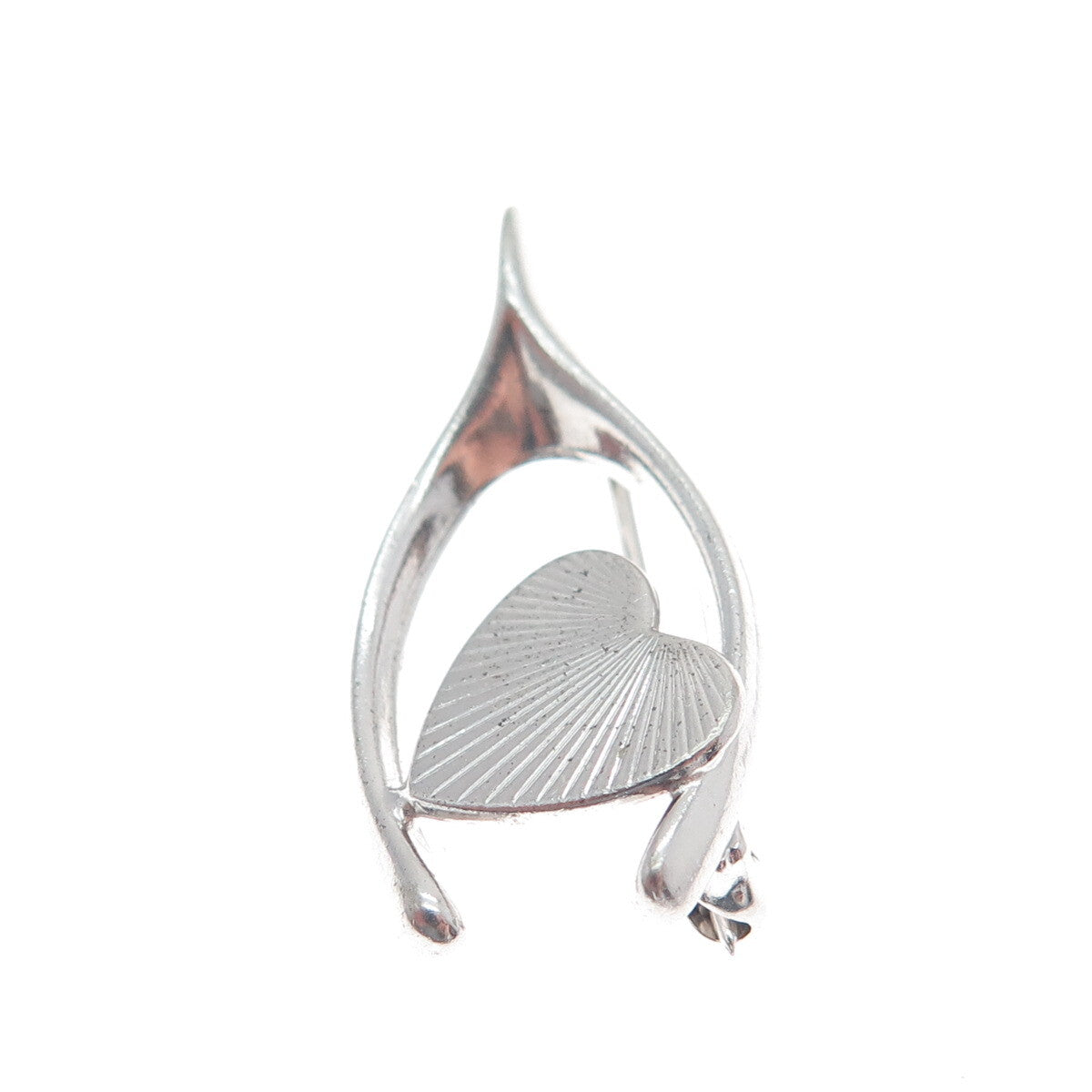 HARRY S. BICK 925 Sterling Silver Antique Art Deco Wishbone & Heart Pin Brooch